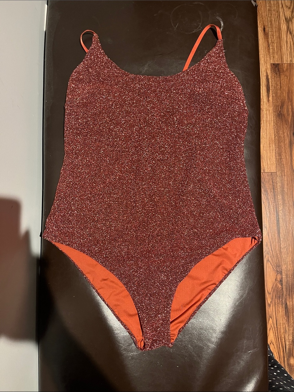 H&M Glittery Rust-Red One-Piece Bodysuit with Orange Lining
